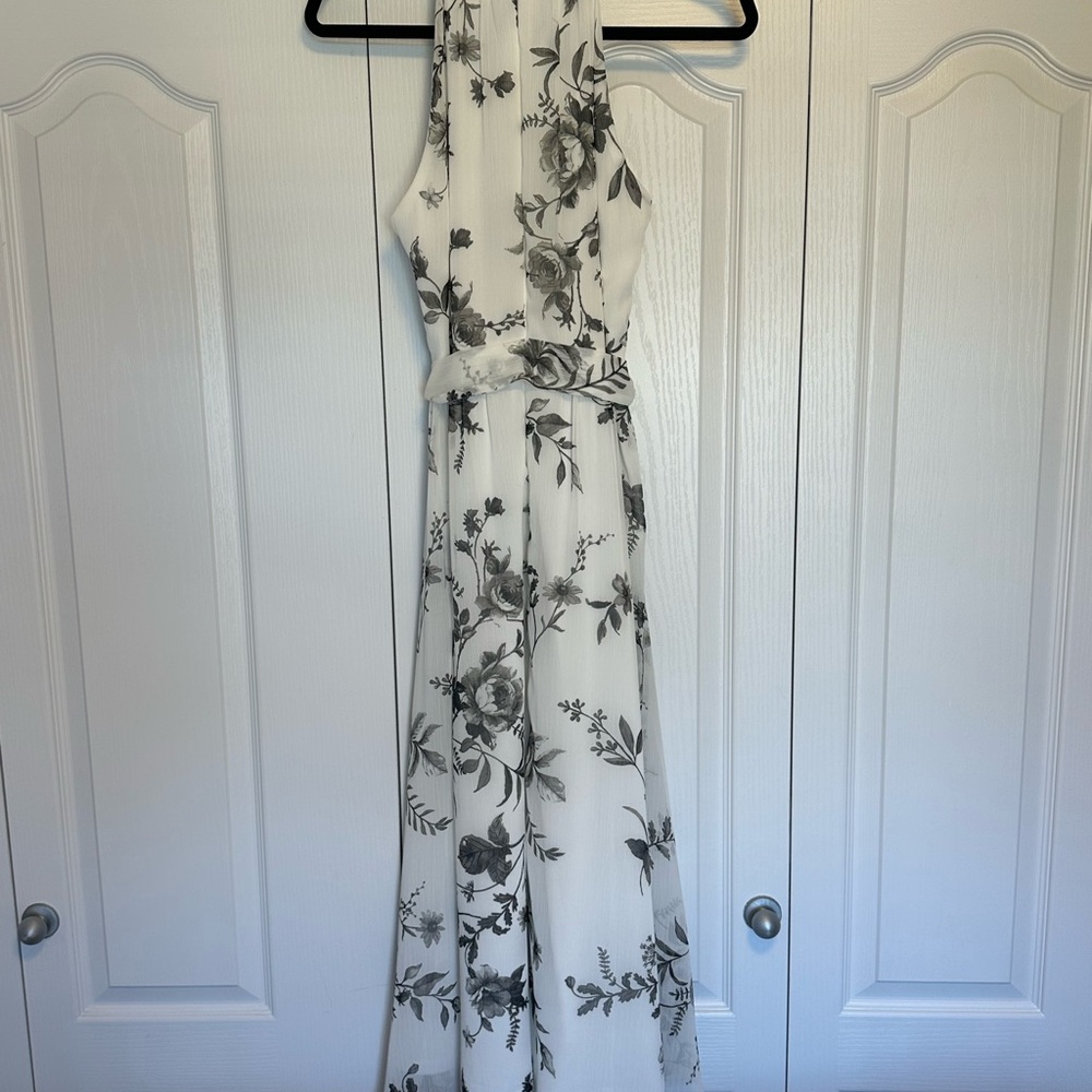 Floral Black and White Halter Dress